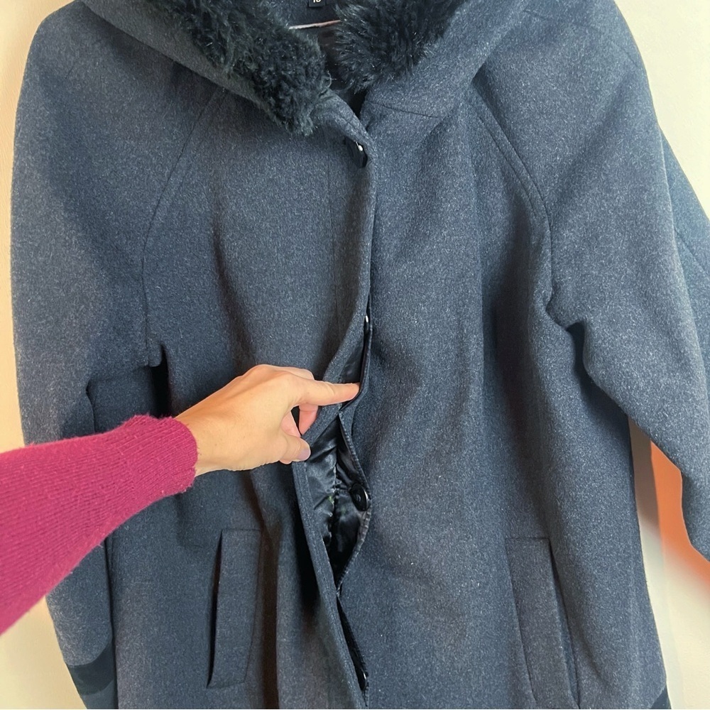 Forecaster Lambswool Velvet Black Peacoat Coat Size 16 Fur Hooded Pockets - Picture 5 of 15